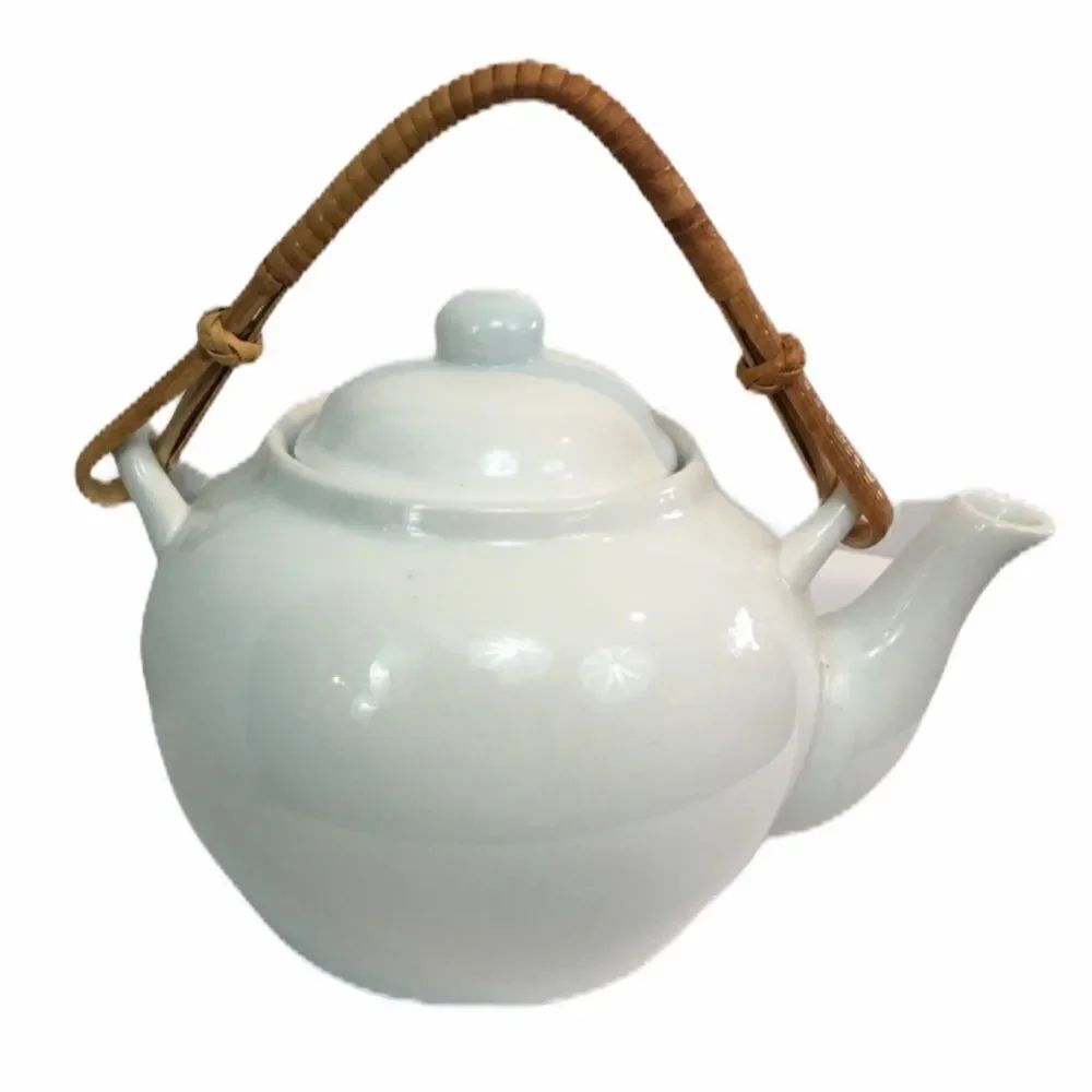 Pier 1 Sakai Bamboo Handle White Porcelain Teapot